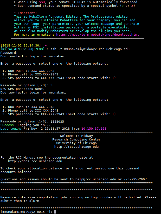 SSH terminal with interactive session